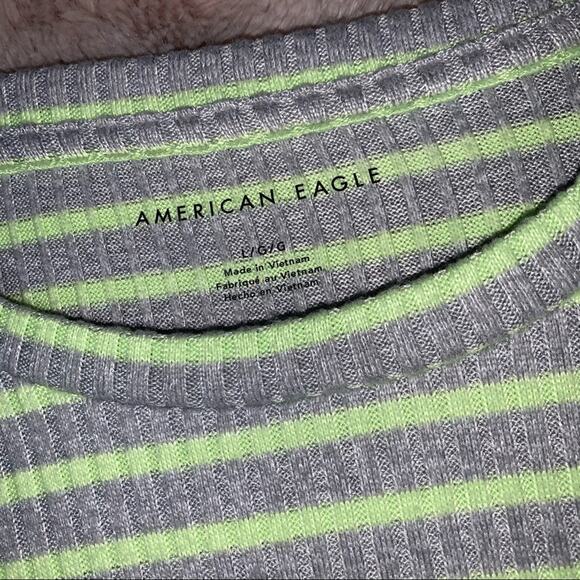 American Eagle Gray & Neon Striped Ribbed Cozy Soft Sweater Large - Picture 3 of 8